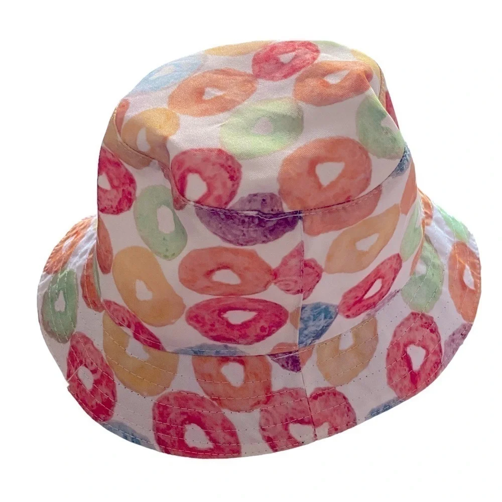 Colorful Printed  Bucket Hat Festive Fun Fruit Loop Bucket Hat w Sweatband NWOT